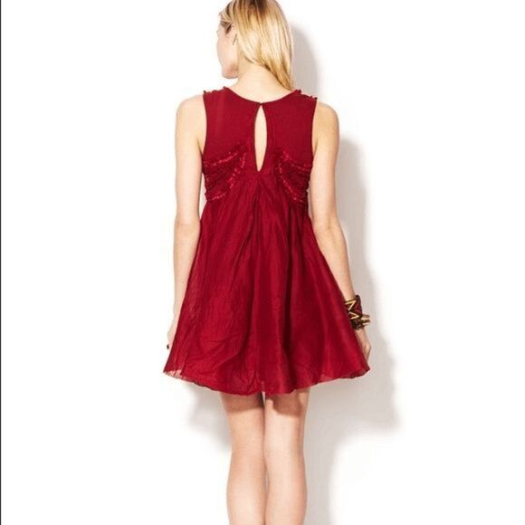 New w/out tags Free People Rose Red Beaded Dress flutter trim XS - Picture 2 of 16